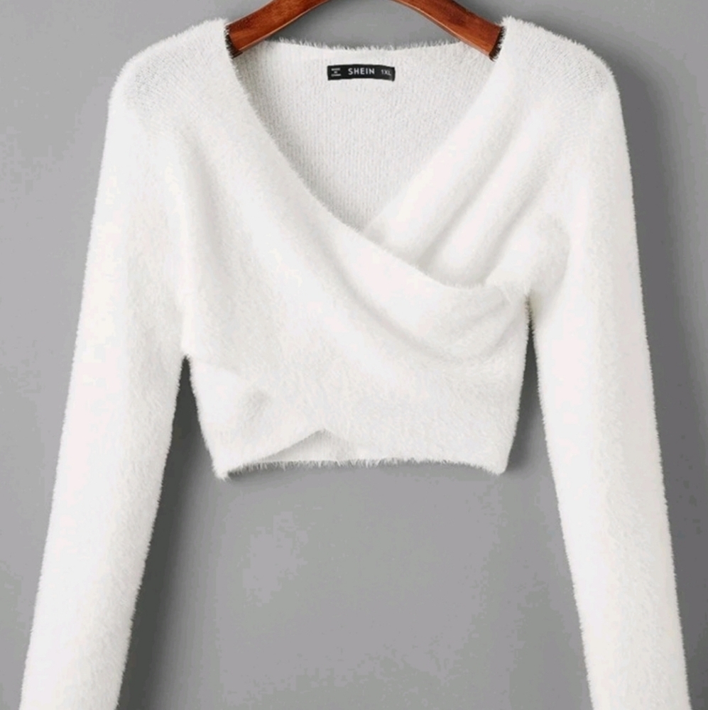 Plus Wrap Fluffy Knit Sweater